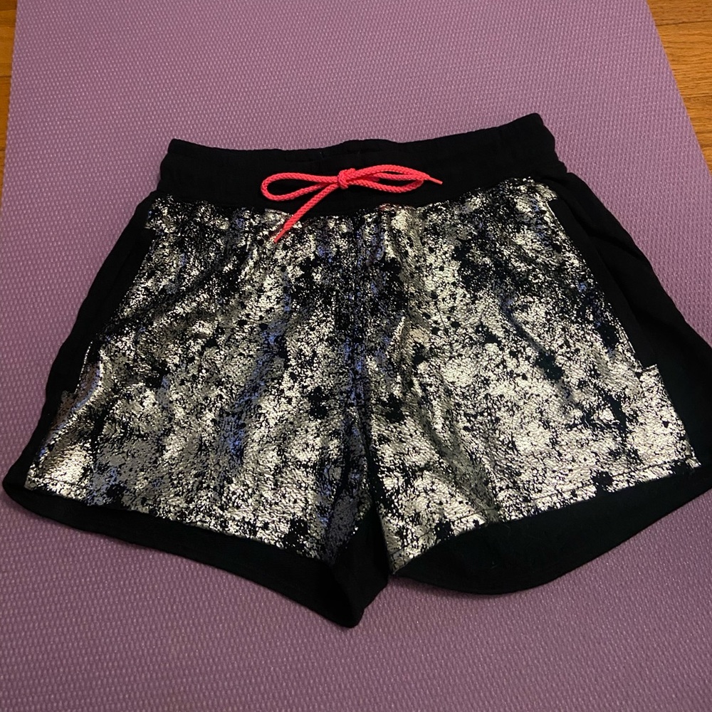 Small Zumba Shorts. Glittery design with pink drawstring. Only worn one time.